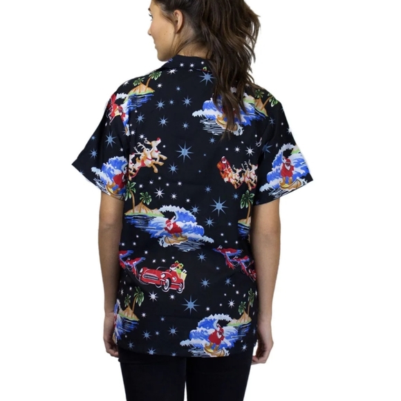 Unisex Hawaiian Santa Claus Print Short Sleeve Button Down Shirt Size 2XL EUC - Picture 11 of 11
